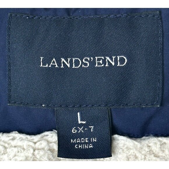 Lands End Kids Jacket Down Filled Sherpa Lined Hooded Grow-A-Long Coat Blue L - Picture 13 of 16